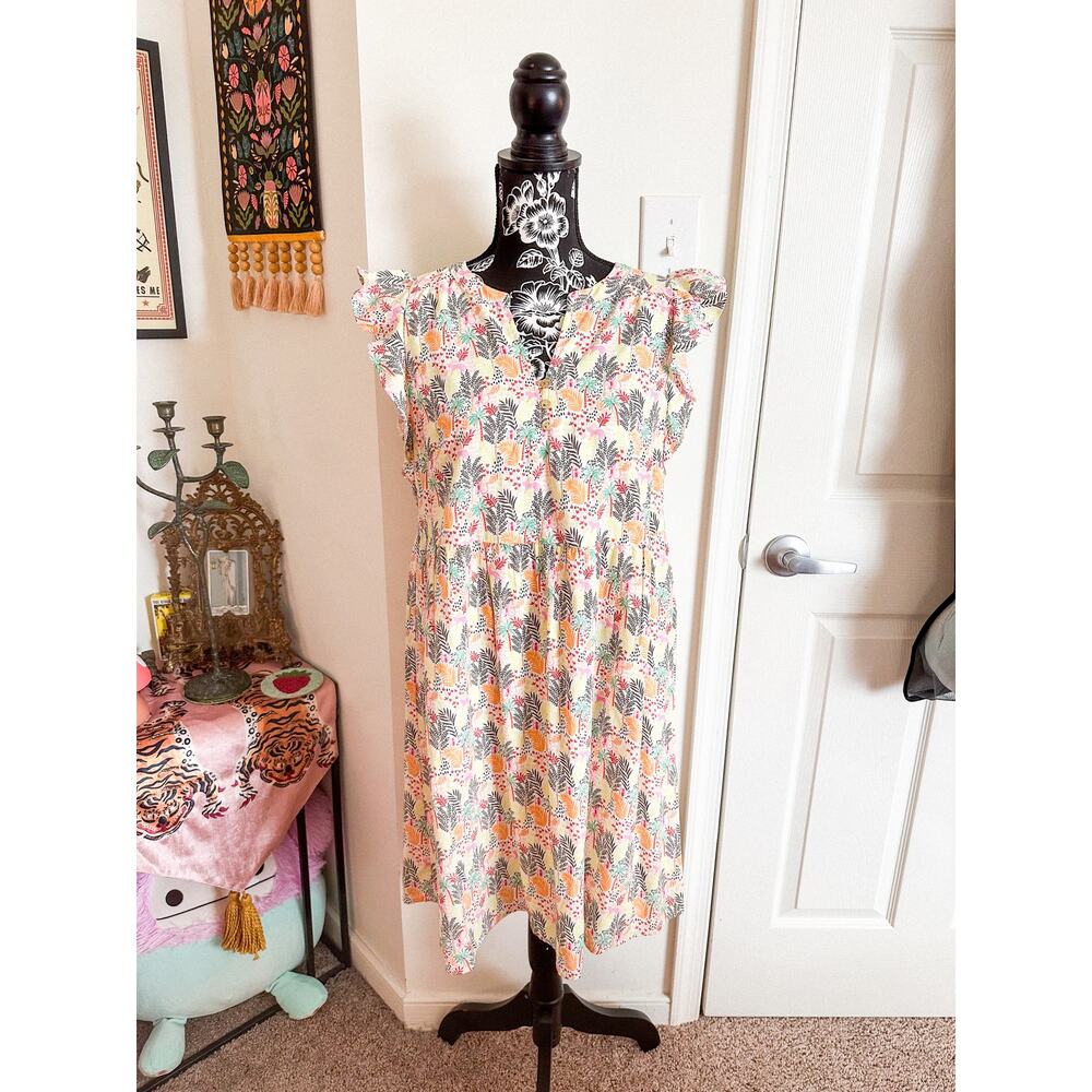 NWOT LOFT Cute Jungle Print Summer Flutter Sleeve Dress Women's Sz S